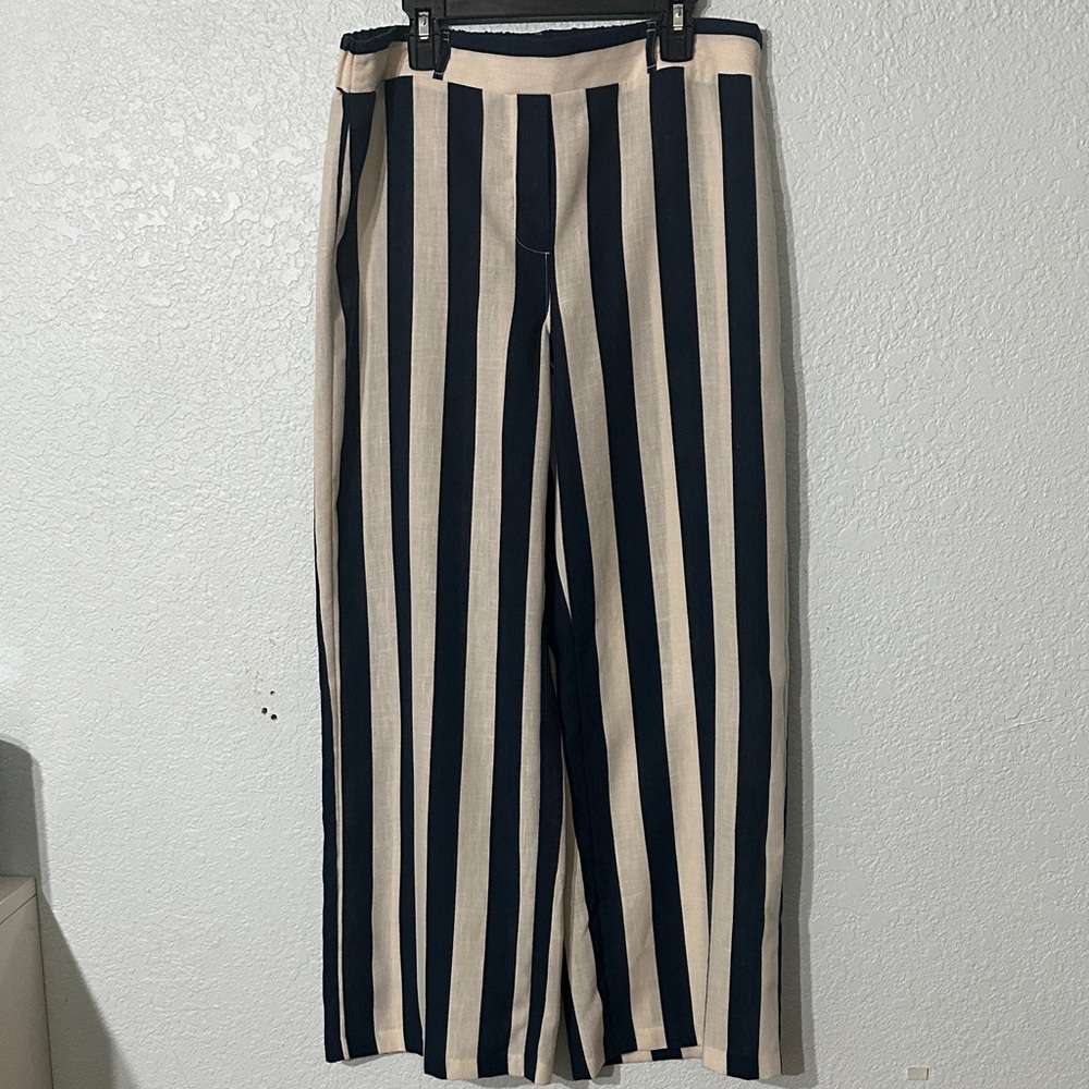 New‎ York Clothing Company Striped Wide-Leg Pants Navy Cream Size 8P